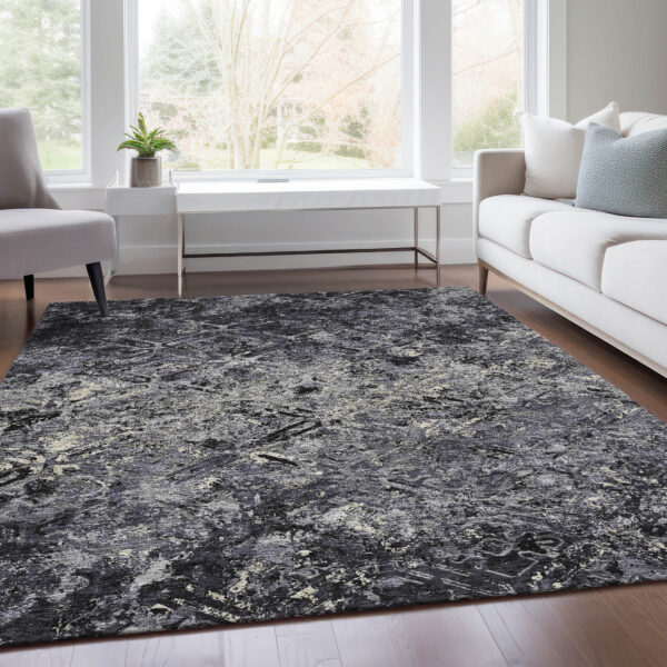 3' X 5' Black Gray And Silver Geometric Washable Indoor Outdoor Area Rug