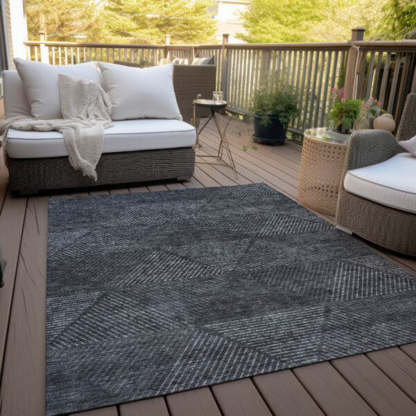 9' X 12' Charcoal Gray And Silver Geometric Washable Indoor Outdoor Area Rug