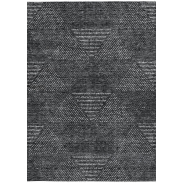 9' X 12' Charcoal Gray And Silver Geometric Washable Indoor Outdoor Area Rug