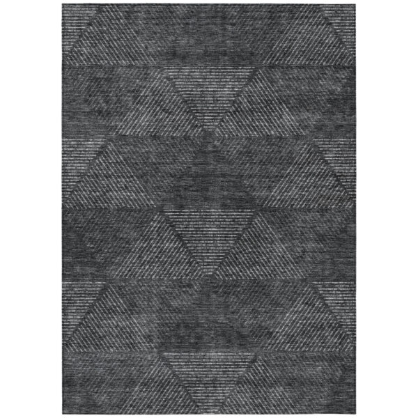 9' X 12' Charcoal Gray And Silver Geometric Washable Indoor Outdoor Area Rug