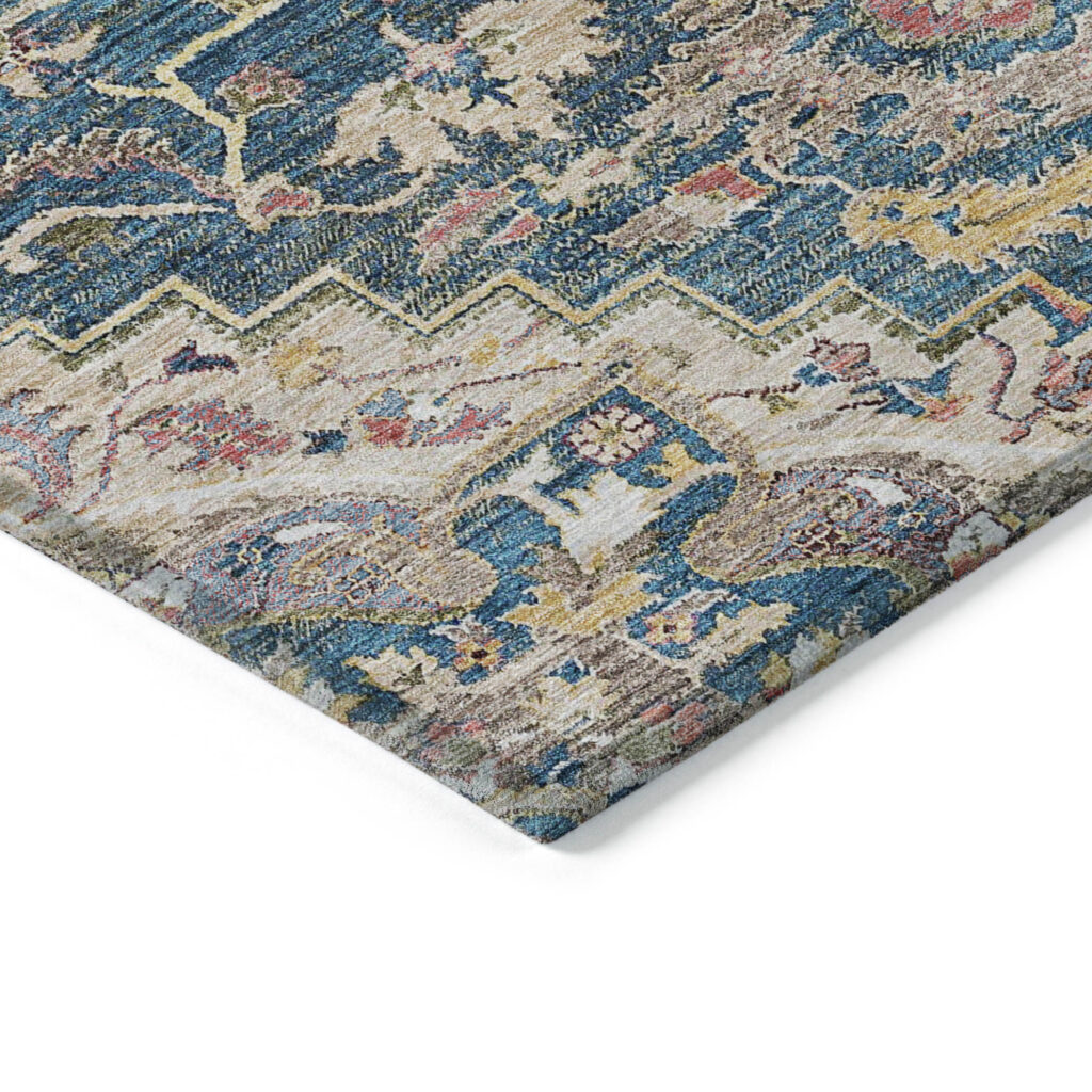 3' X 5' Blue Beige And Gold Oriental Washable Indoor Outdoor Area Rug