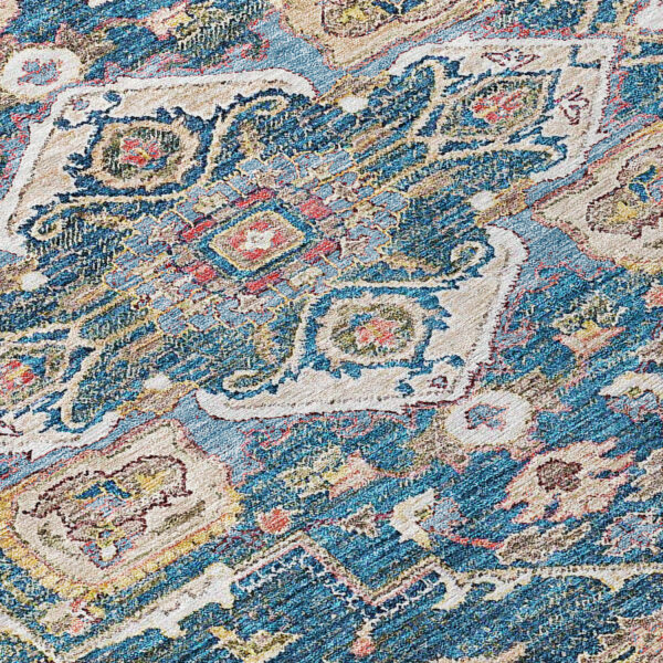 3' X 5' Blue Beige And Gold Oriental Washable Indoor Outdoor Area Rug