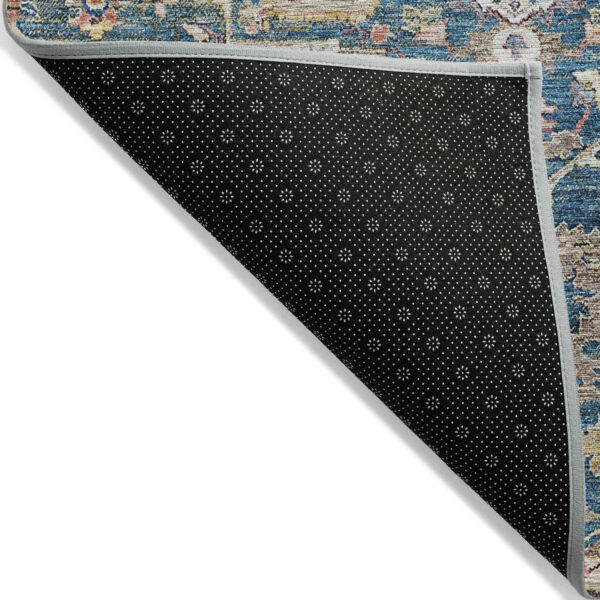 3' X 5' Blue Beige And Gold Oriental Washable Indoor Outdoor Area Rug