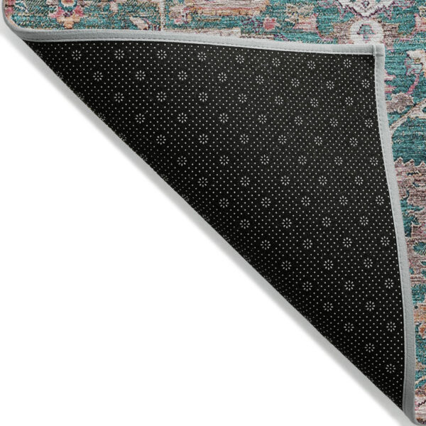 9' X 12' Emerald Teal Blue And Beige Oriental Washable Indoor Outdoor Area Rug