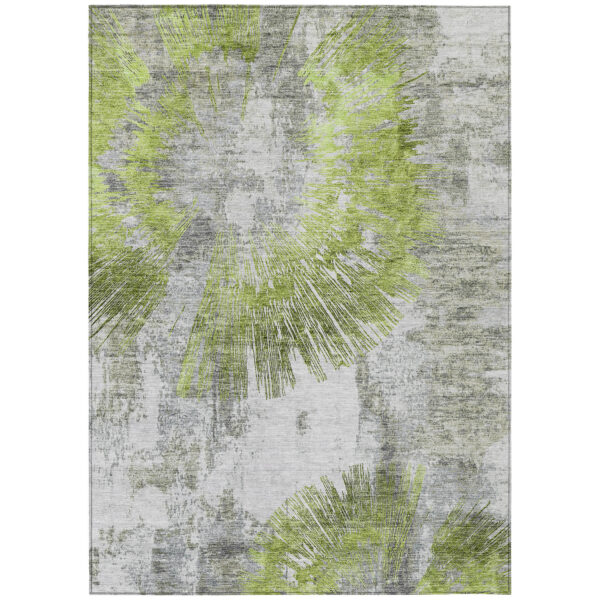9' X 12' Artichoke Green Gray And Charcoal Abstract Washable Indoor Outdoor Area Rug