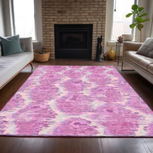 8' X 10' Pink Blush And Mauve Abstract Washable Indoor Outdoor Area Rug