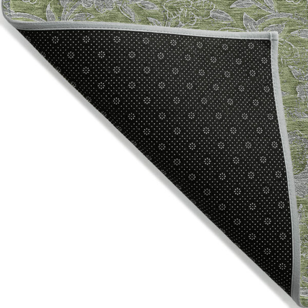 5' X 8' Olive Green And Gray Floral Washable Indoor Outdoor Area Rug