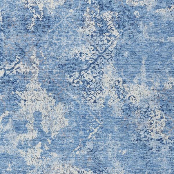 8' X 10' Denim Blue And Sky Blue Floral Washable Indoor Outdoor Area Rug