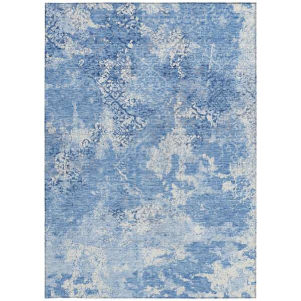 8' X 10' Denim Blue And Sky Blue Floral Washable Indoor Outdoor Area Rug