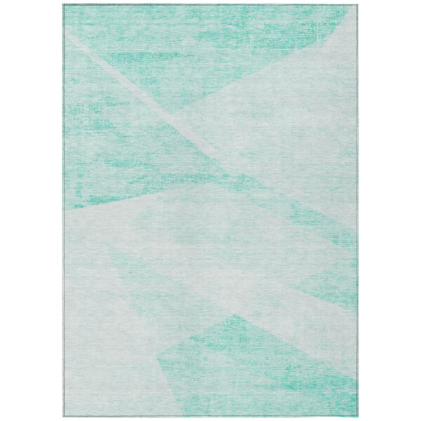 9' X 12' Aqua Sky Blue And Ivory Abstract Washable Indoor Outdoor Area Rug