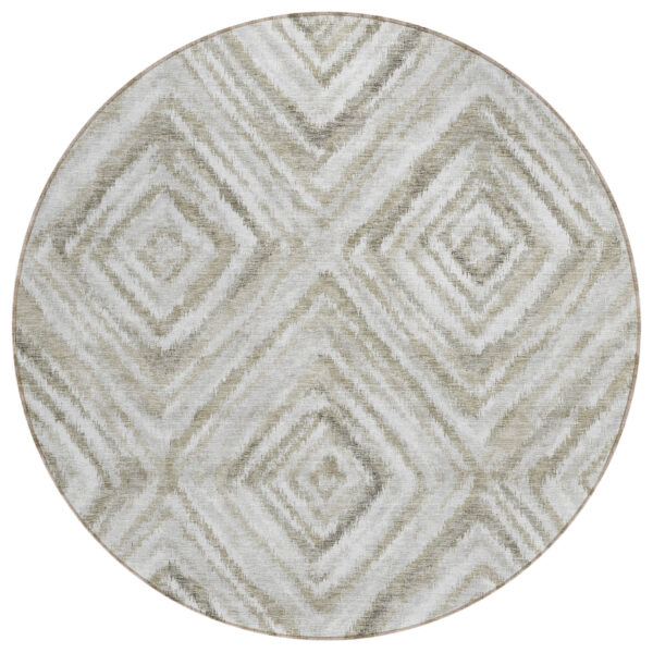 8' Beige Taupe And Ivory Round Geometric Washable Indoor Outdoor Area Rug