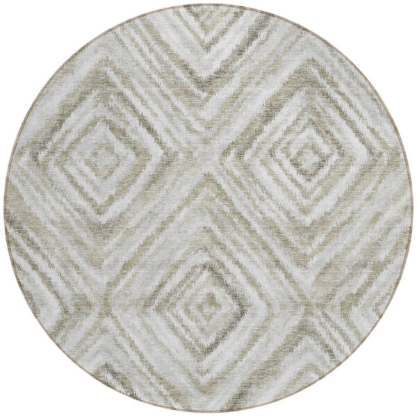 8' Beige Taupe And Ivory Round Geometric Washable Indoor Outdoor Area Rug