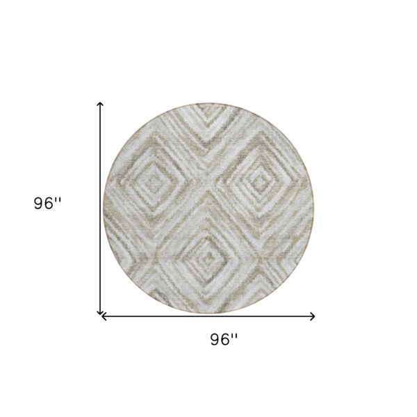 8' Beige Taupe And Ivory Round Geometric Washable Indoor Outdoor Area Rug