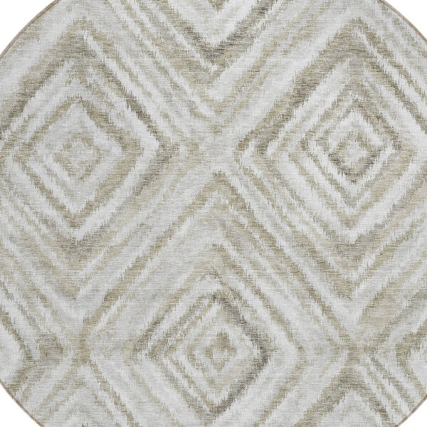 8' Beige Taupe And Ivory Round Geometric Washable Indoor Outdoor Area Rug