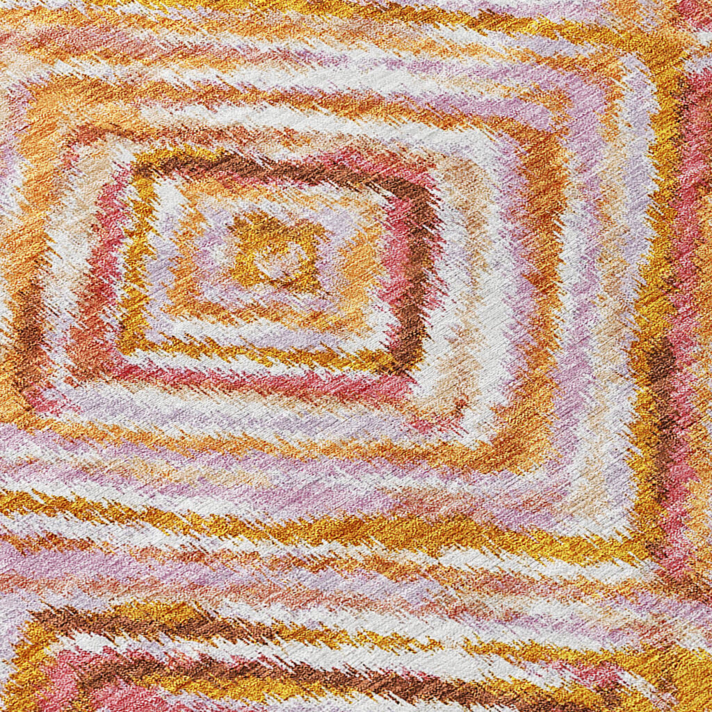 5' X 8' Orange Copper And Gold Geometric Washable Indoor Outdoor Area Rug