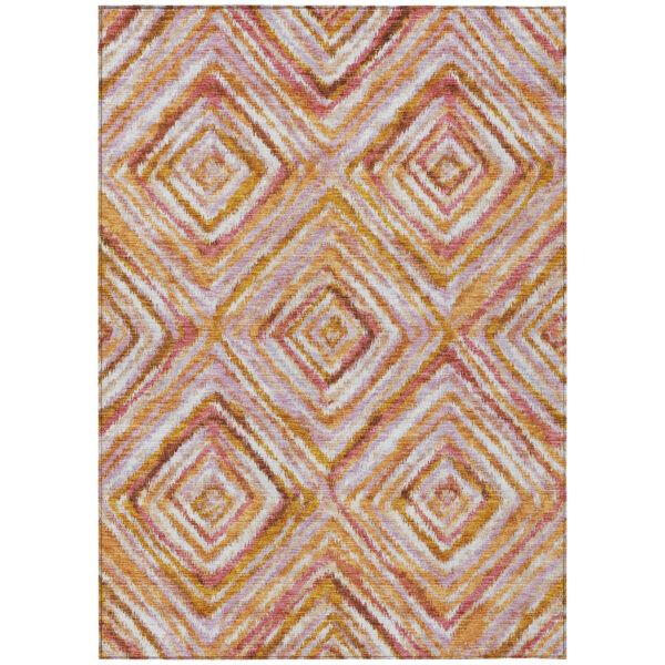 5' X 8' Orange Copper And Gold Geometric Washable Indoor Outdoor Area Rug