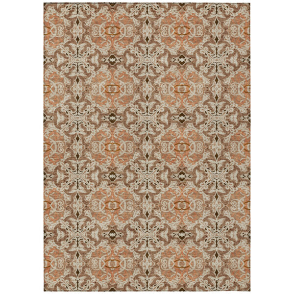 10' X 14' Terra Cotta Copper And Beige Medallion Washable Indoor Outdoor Area Rug