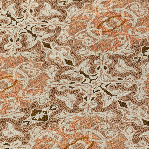 10' X 14' Terra Cotta Copper And Beige Medallion Washable Indoor Outdoor Area Rug