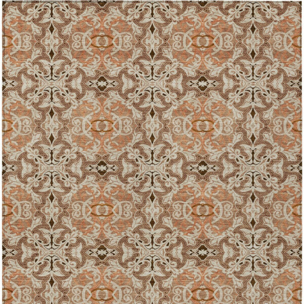 10' X 14' Terra Cotta Copper And Beige Medallion Washable Indoor Outdoor Area Rug