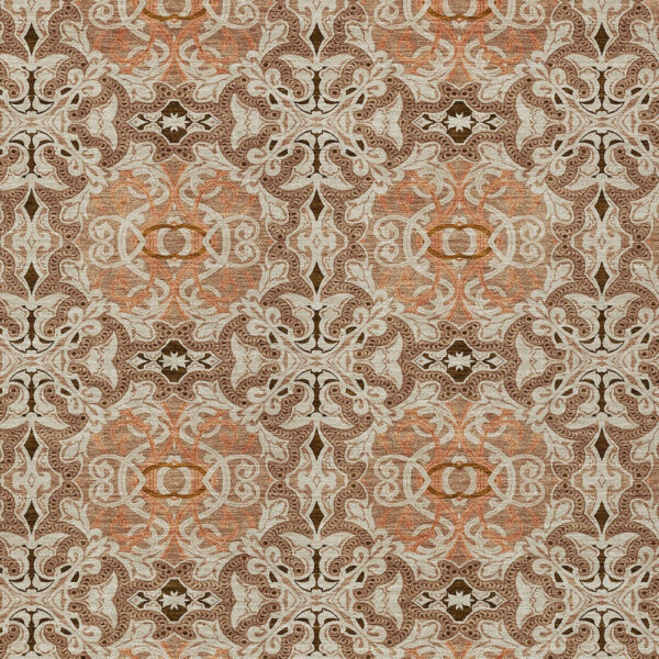 10' X 14' Terra Cotta Copper And Beige Medallion Washable Indoor Outdoor Area Rug