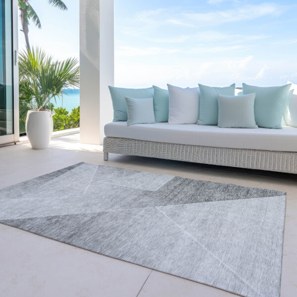 10' X 14' Gray Silver And Charcoal Abstract Washable Indoor Outdoor Area Rug