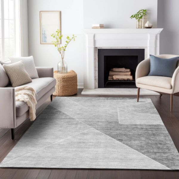 10' X 14' Gray Silver And Charcoal Abstract Washable Indoor Outdoor Area Rug