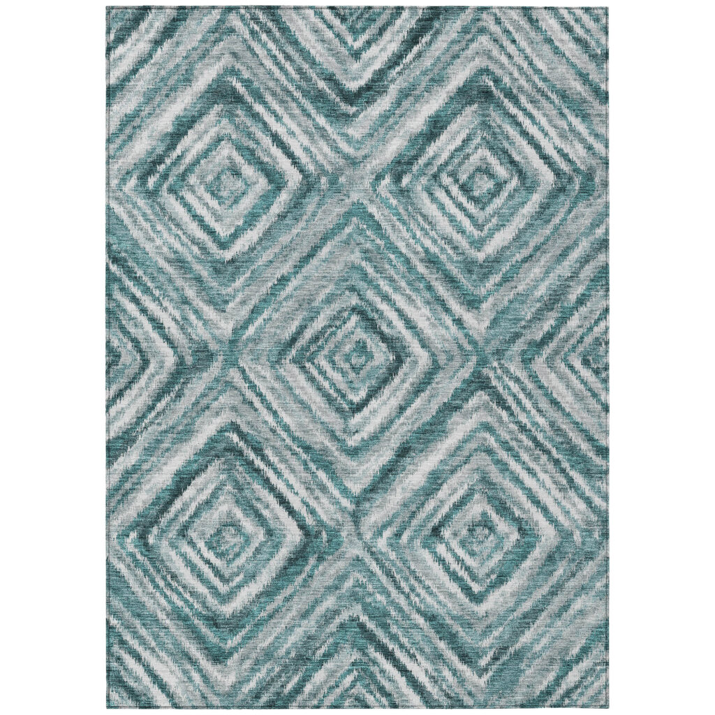 8' X 10' Teal Blue Aqua And Gray Geometric Washable Indoor Outdoor Area Rug
