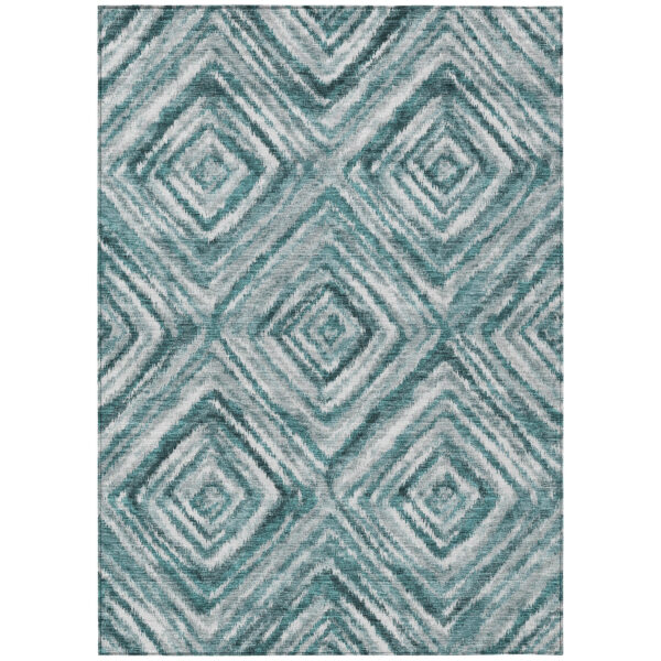 8' X 10' Teal Blue Aqua And Gray Geometric Washable Indoor Outdoor Area Rug