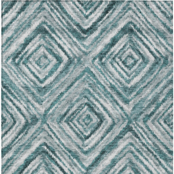 8' X 10' Teal Blue Aqua And Gray Geometric Washable Indoor Outdoor Area Rug