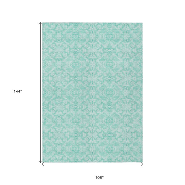 9' X 12' Turquoise And Teal Blue Medallion Washable Indoor Outdoor Area Rug