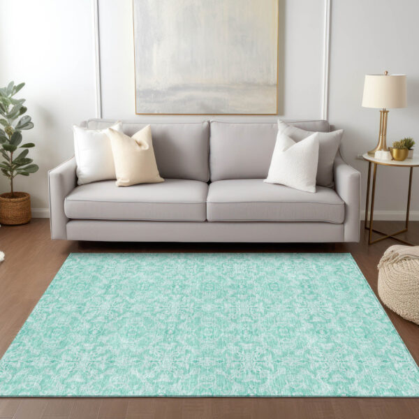 9' X 12' Turquoise And Teal Blue Medallion Washable Indoor Outdoor Area Rug