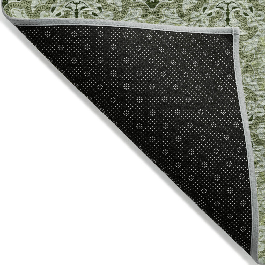 10' X 14' Artichoke Green And Fern Green Medallion Washable Indoor Outdoor Area Rug