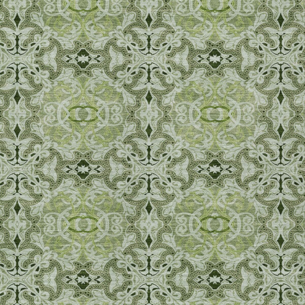 10' X 14' Artichoke Green And Fern Green Medallion Washable Indoor Outdoor Area Rug