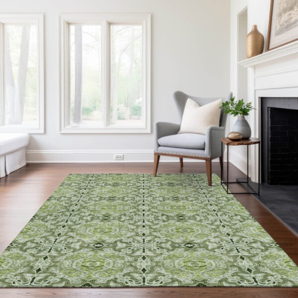 10' X 14' Artichoke Green And Fern Green Medallion Washable Indoor Outdoor Area Rug