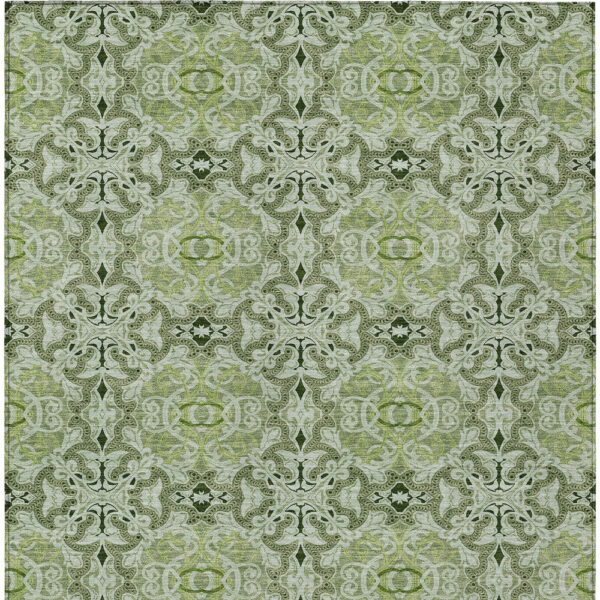 10' X 14' Artichoke Green And Fern Green Medallion Washable Indoor Outdoor Area Rug