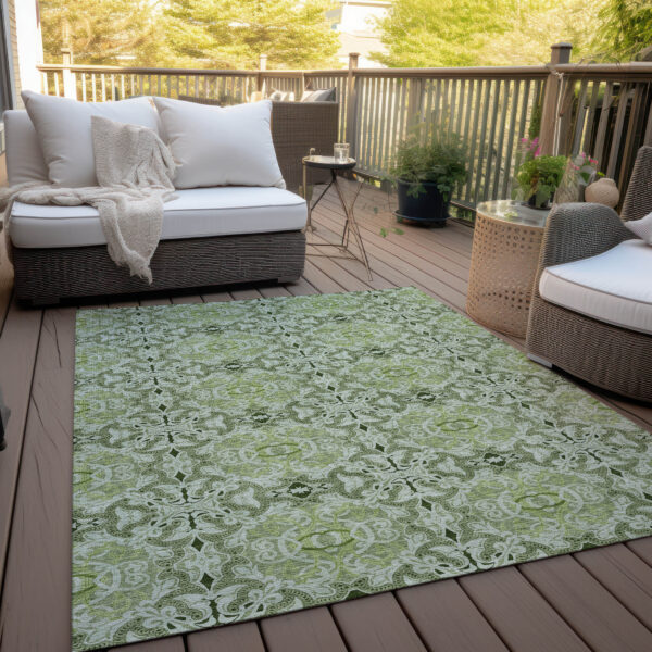 10' X 14' Artichoke Green And Fern Green Medallion Washable Indoor Outdoor Area Rug