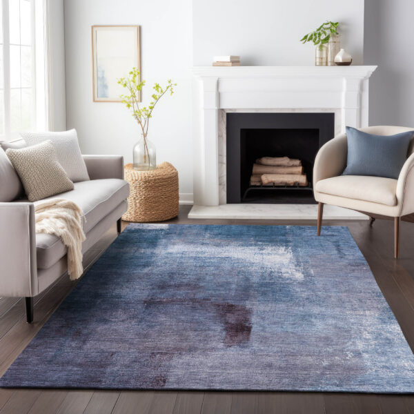 10' X 14' Navy Blue And Sky Blue Abstract Washable Indoor Outdoor Area Rug