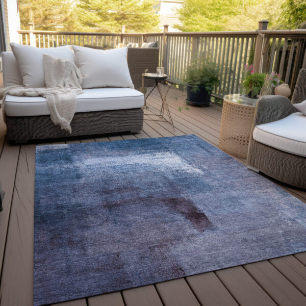 10' X 14' Navy Blue And Sky Blue Abstract Washable Indoor Outdoor Area Rug