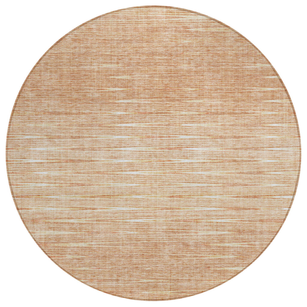 8' Salmon And Ivory Round Abstract Washable Indoor Outdoor Area Rug