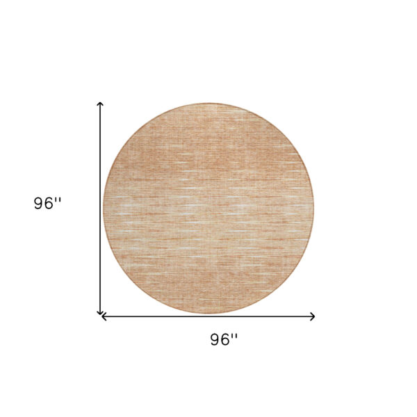 8' Salmon And Ivory Round Abstract Washable Indoor Outdoor Area Rug