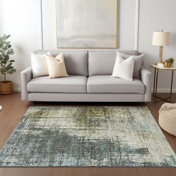 9' X 12' Sage Beige And Brown Abstract Washable Indoor Outdoor Area Rug