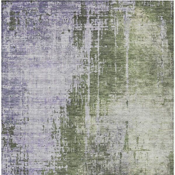 9' X 12' Olive Green And Purple Abstract Washable Indoor Outdoor Area Rug