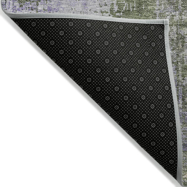 9' X 12' Olive Green And Purple Abstract Washable Indoor Outdoor Area Rug