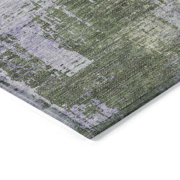 9' X 12' Olive Green And Purple Abstract Washable Indoor Outdoor Area Rug