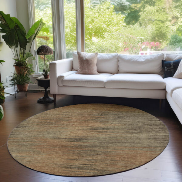 8' Terra Cotta Brown And Copper Round Abstract Washable Indoor Outdoor Area Rug