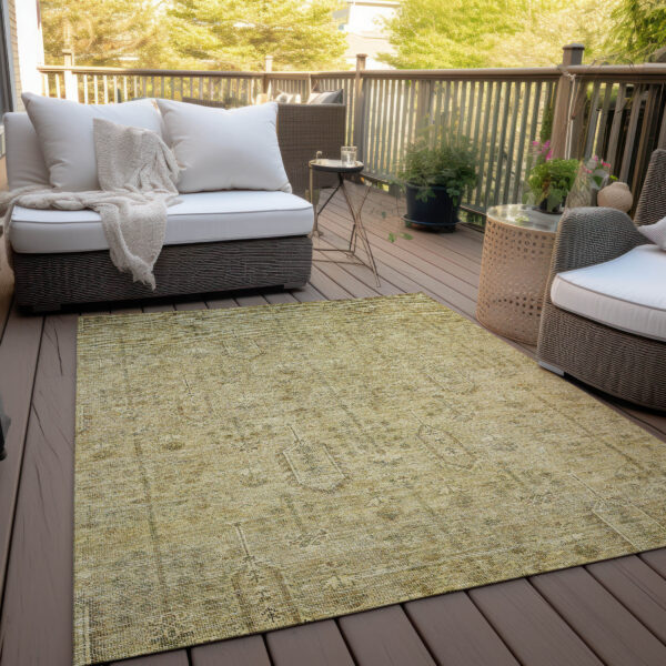 10' X 14' Gold And Taupe Southwestern Washable Indoor Outdoor Area Rug