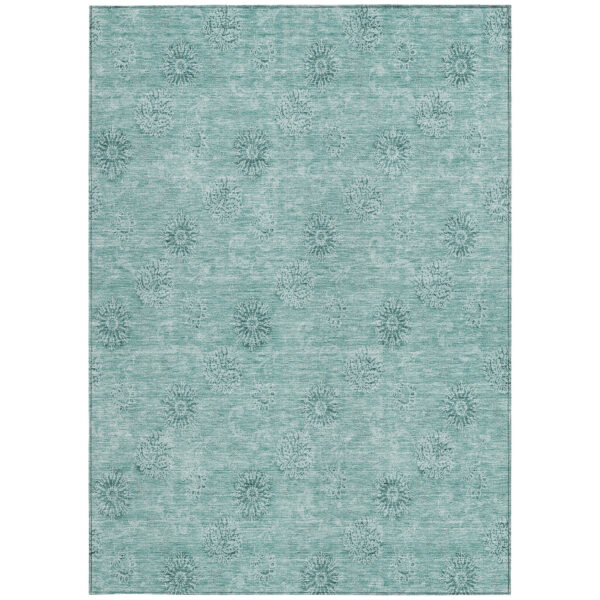 8' X 10' Teal Blue And Ivory Floral Washable Indoor Outdoor Area Rug