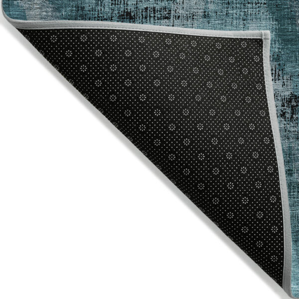 8' X 10' Teal Blue Aqua And Gray Abstract Washable Indoor Outdoor Area Rug