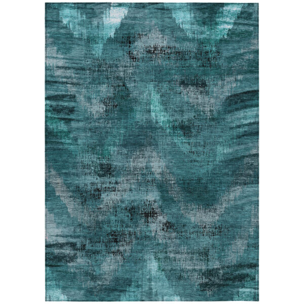 8' X 10' Teal Blue Aqua And Gray Abstract Washable Indoor Outdoor Area Rug