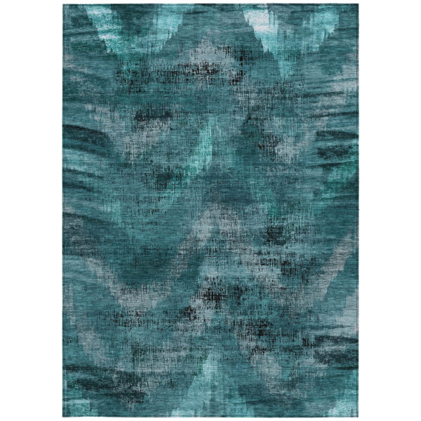 8' X 10' Teal Blue Aqua And Gray Abstract Washable Indoor Outdoor Area Rug